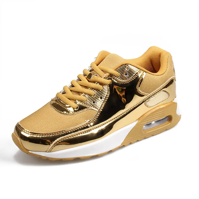 Breathable Women's Sports Flat Shoes Gold Slip On Air Cushion Shoes | Brodtica.com