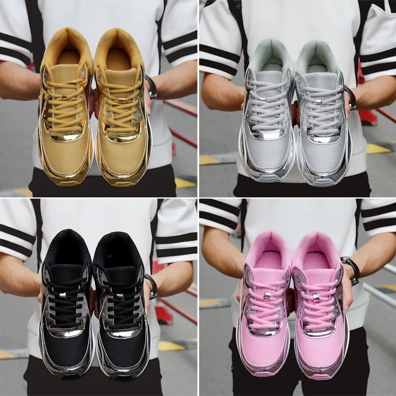 Breathable Women's Sports Flat Shoes Gold Slip On Air Cushion Shoes | Brodtica.com