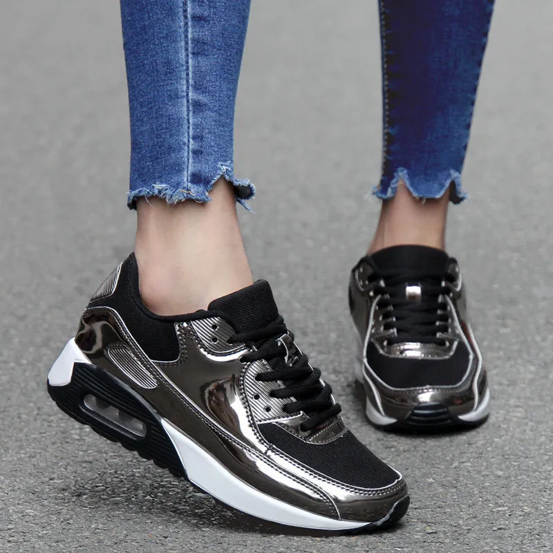 Breathable Women's Sports Flat Shoes Gold Slip On Air Cushion Shoes | Brodtica.com