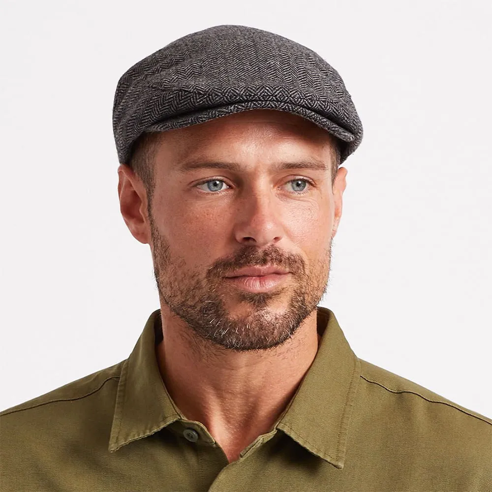 Brixton Hats Hooligan Herringbone Flat Cap - Grey-Black
