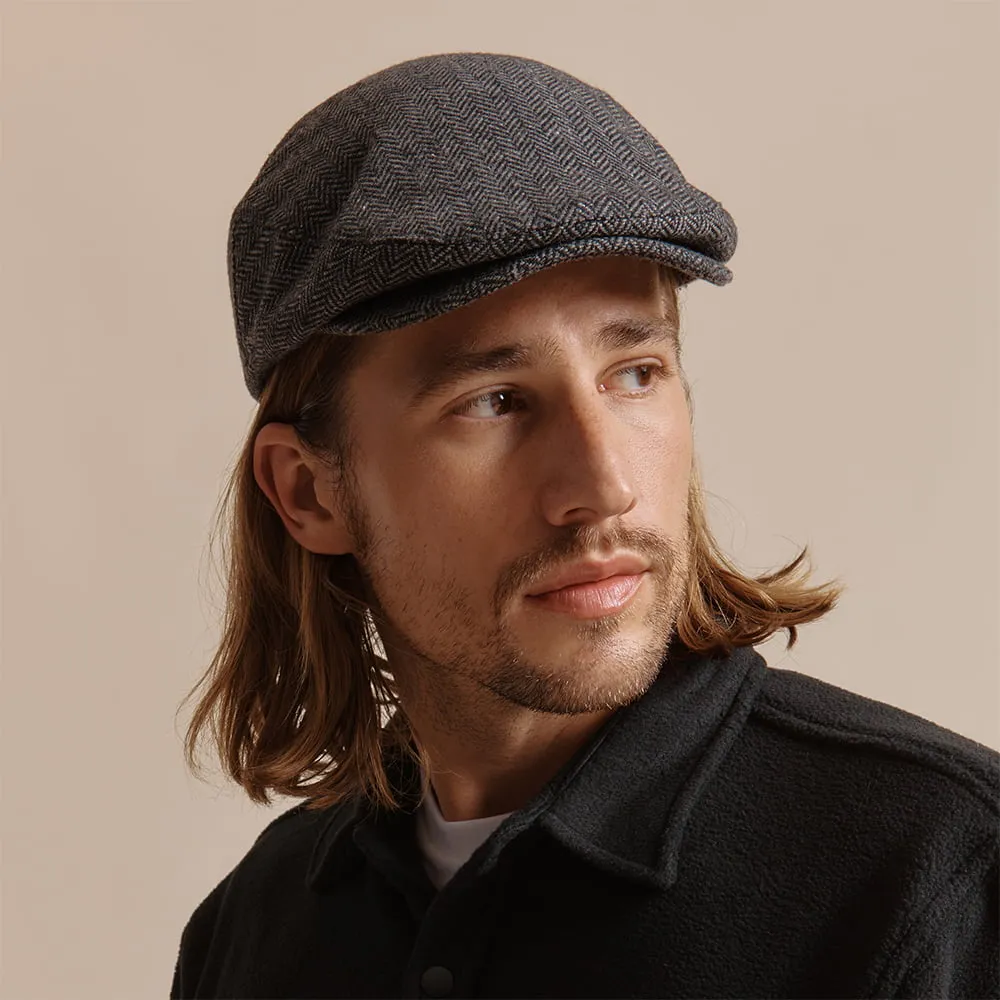 Brixton Hats Hooligan Herringbone Flat Cap - Grey-Black