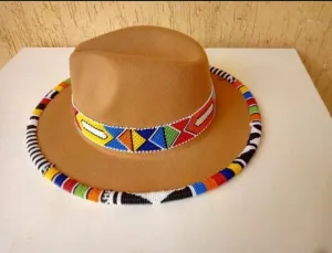 Brown beaded masaai maasai Masai fedora hat|cowboy hat|brim hat|summer hats with free shipping world wide