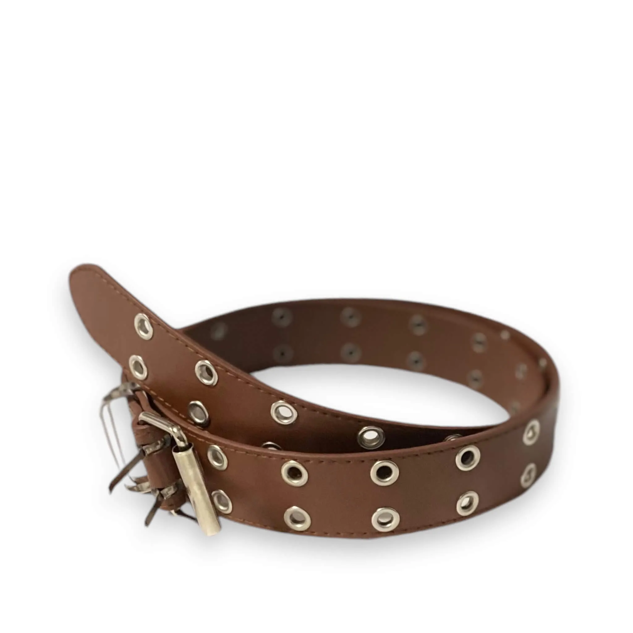 Brown Double Row Silver Grommet Belt
