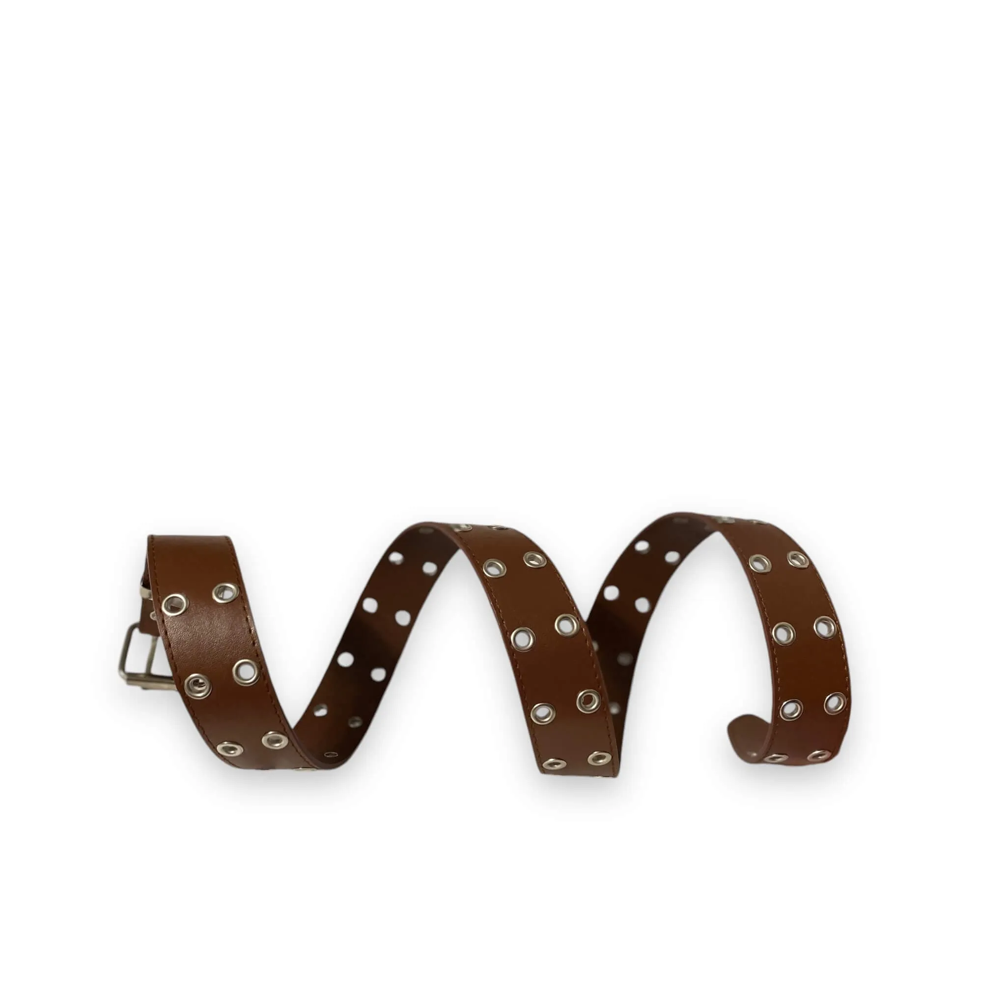 Brown Double Row Silver Grommet Belt