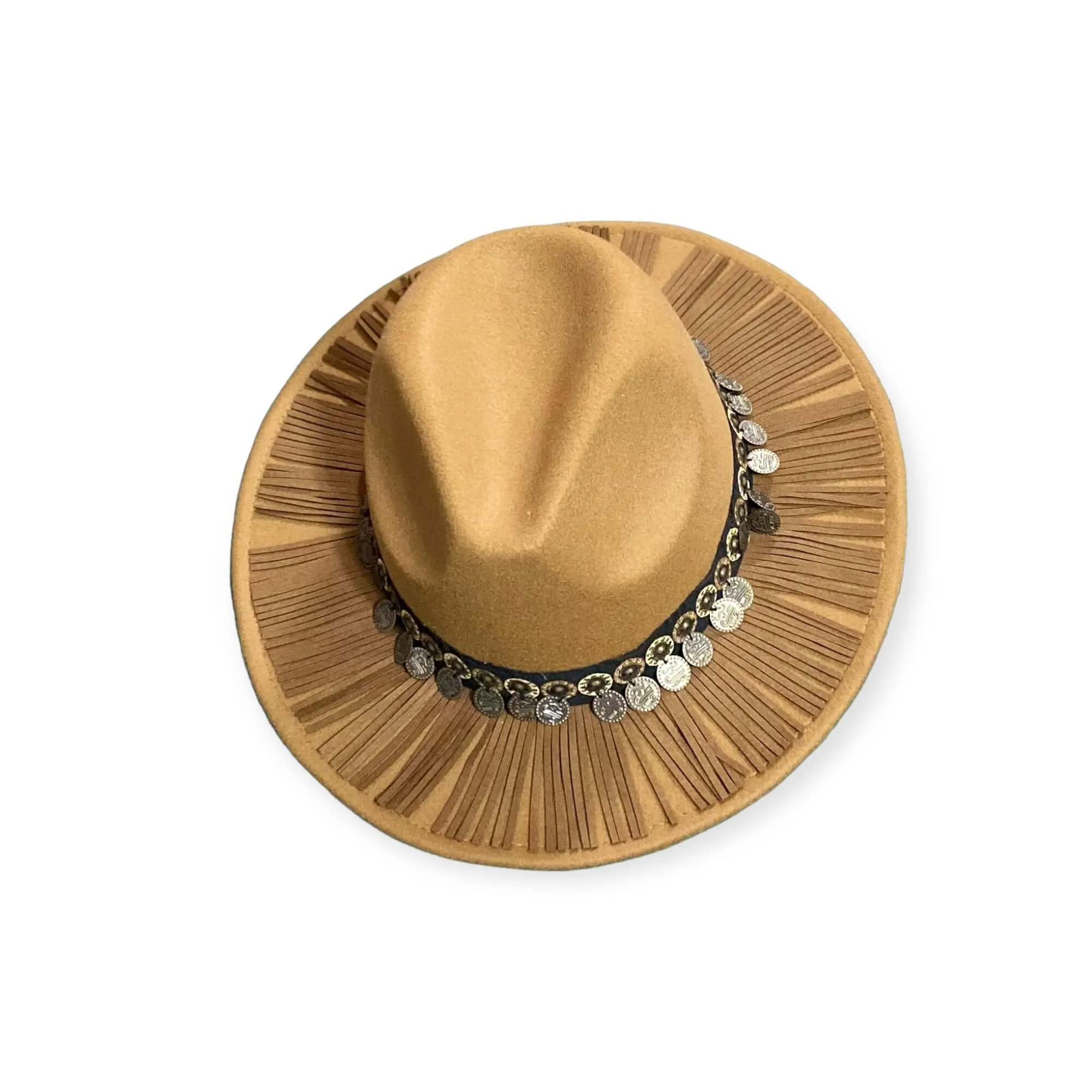 Brown Leather Fringe Fedora Hat