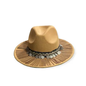 Brown Leather Fringe Fedora Hat