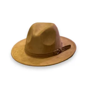 Brown Suede Leather Band Fedora Hat