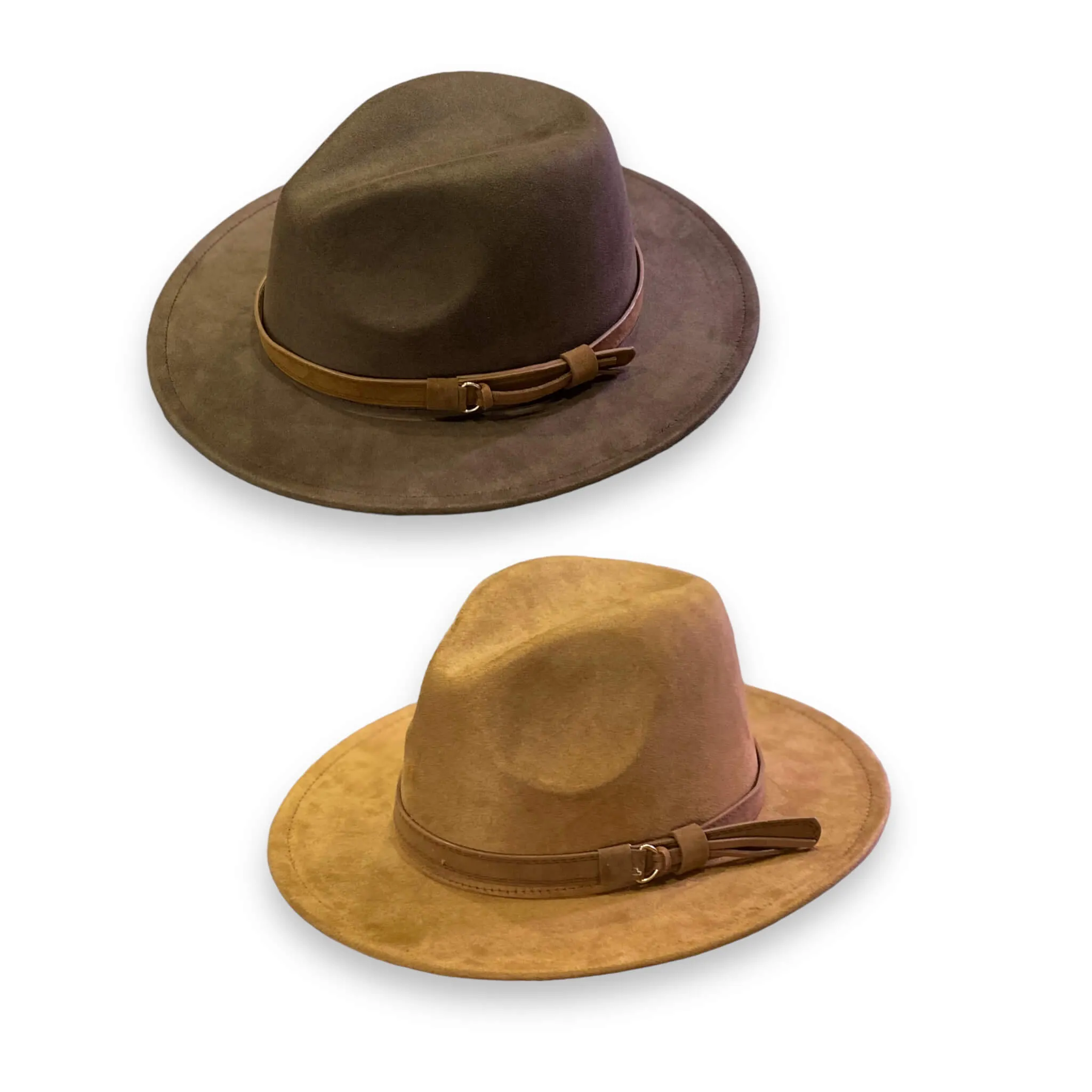 Brown Suede Leather Band Fedora Hat