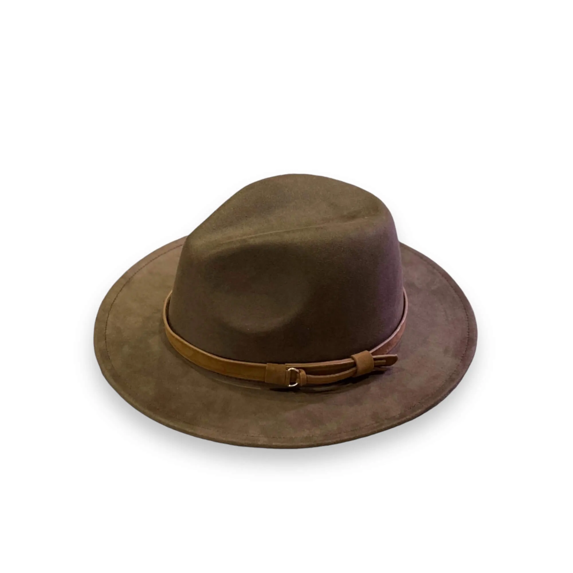 Brown Suede Leather Band Fedora Hat