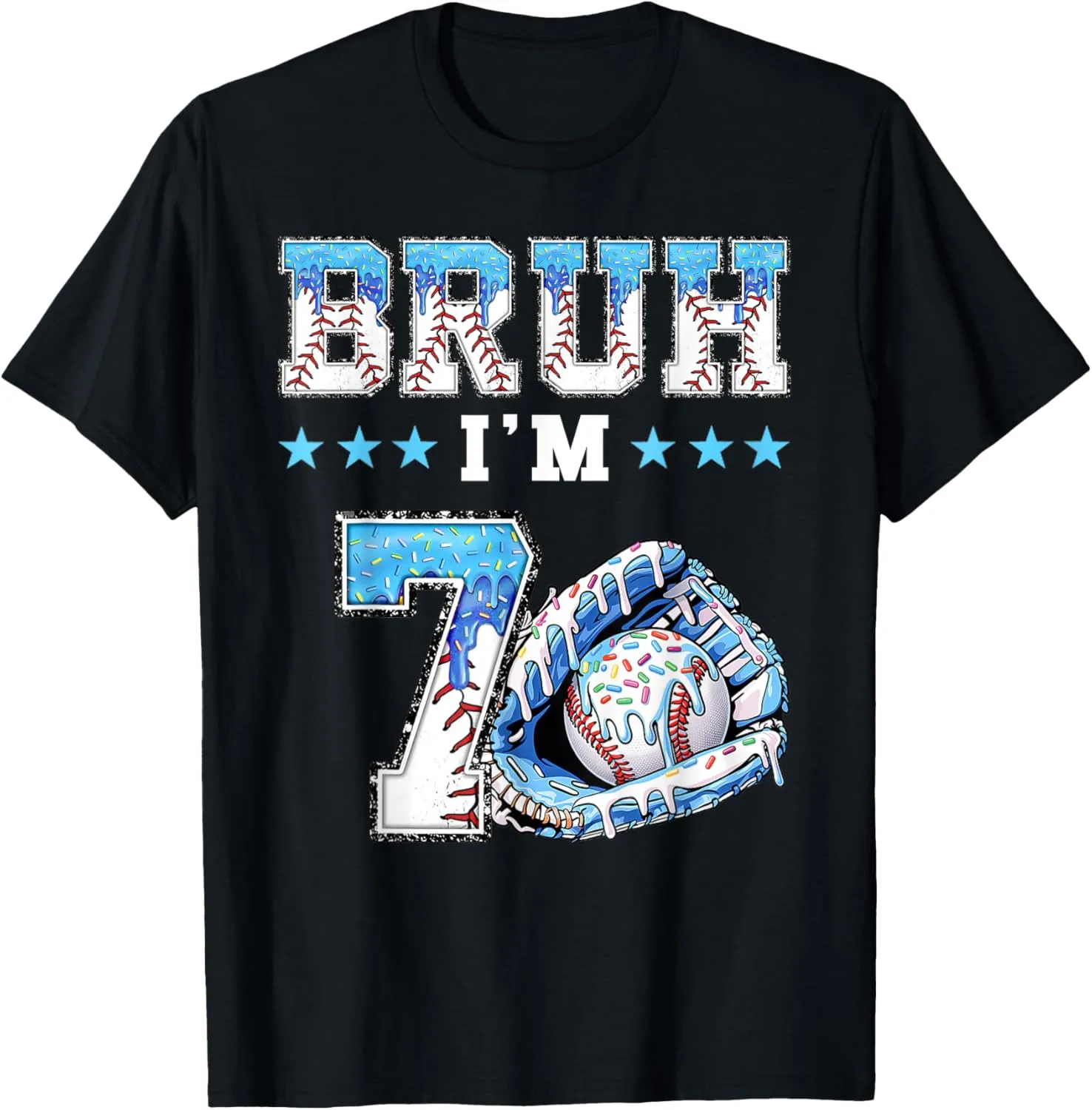 Bruh I'm 7 Years Old Shirt 7th Birthday Boy Baseball Drip T-Shirt