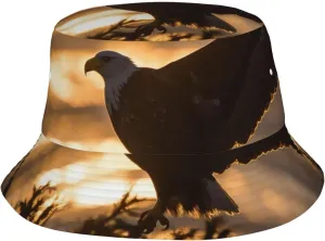 Bucket Hat for Men Women Packable Breathable Sun Hats Fisherman Hats Outdoor Summer Travel Hiking Beach Caps Backlit Eagle Black