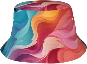 Bucket Hat for Men Women Packable Breathable Sun Hats Fisherman Hats Outdoor Summer Travel Hiking Beach Caps Rainbow Color Abstract Illustration