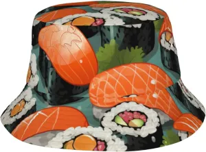 Bucket Hat for Men Women Packable Breathable Sun Hats Fisherman Hats Outdoor Summer Travel Hiking Beach Caps Sushi Black