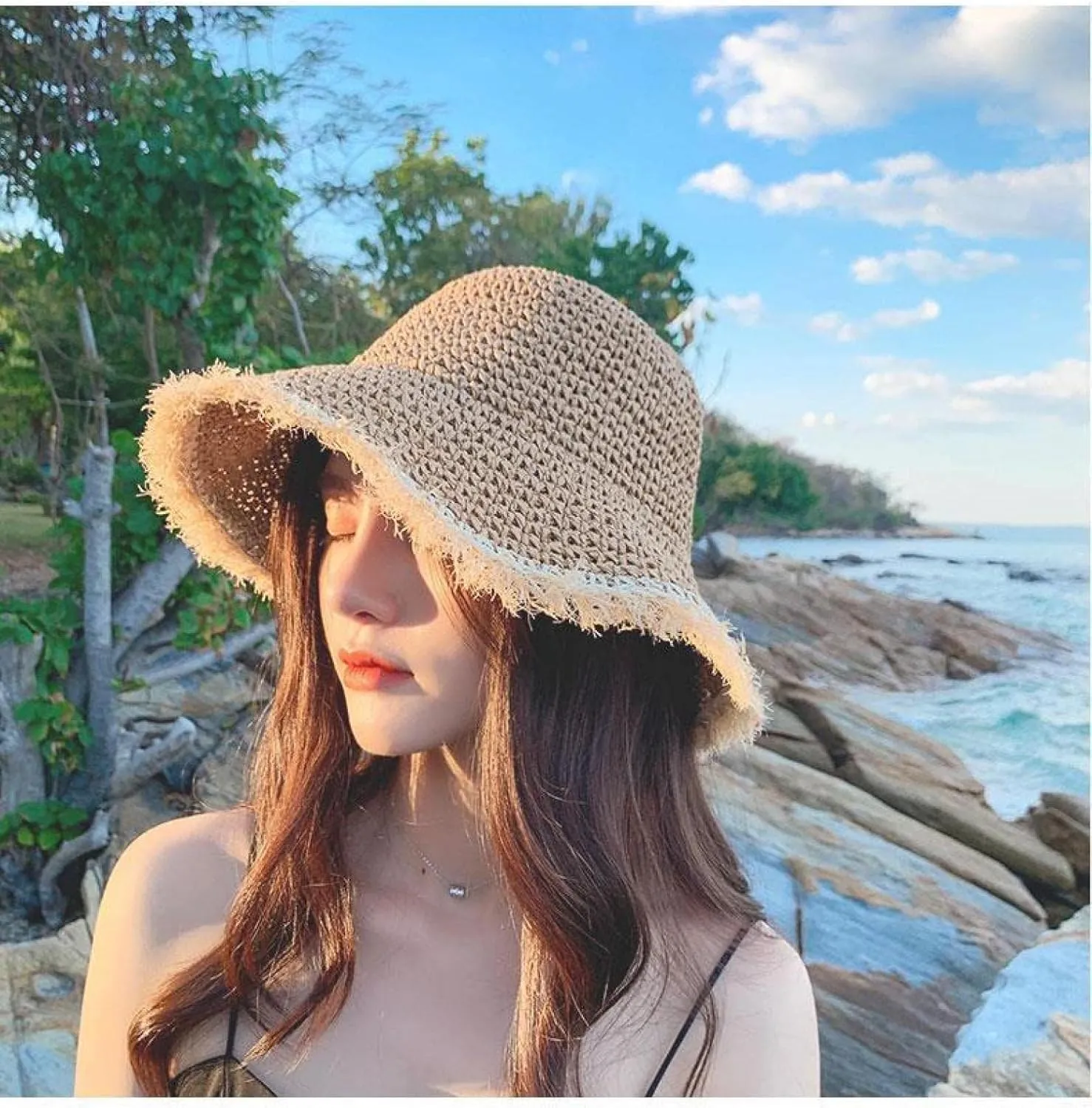 Bucket Hat Sun Hat Wide Brim Floppy Summer Hats for Women Beach Panama Straw Dome Weave Bucket Hat Femme Shade Hat