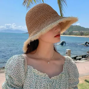 Bucket Hat Sun Hat Wide Brim Floppy Summer Hats for Women Beach Panama Straw Dome Weave Bucket Hat Femme Shade Hat