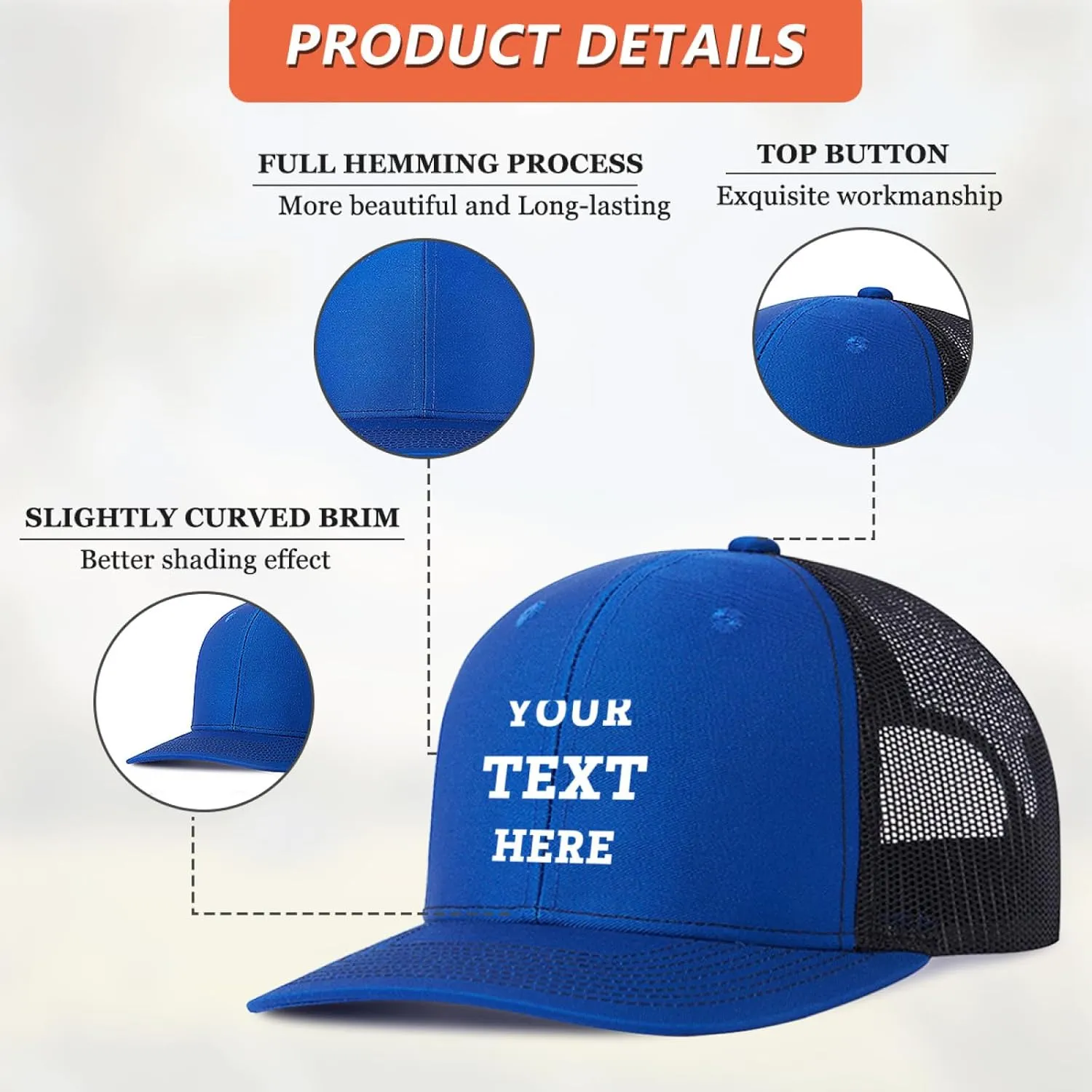 Bulk Custom Hat Customized Your Text Custom Logo Hat Adjustable Baseball Cap Custom Trucker Hat Unisex Personalized Hats