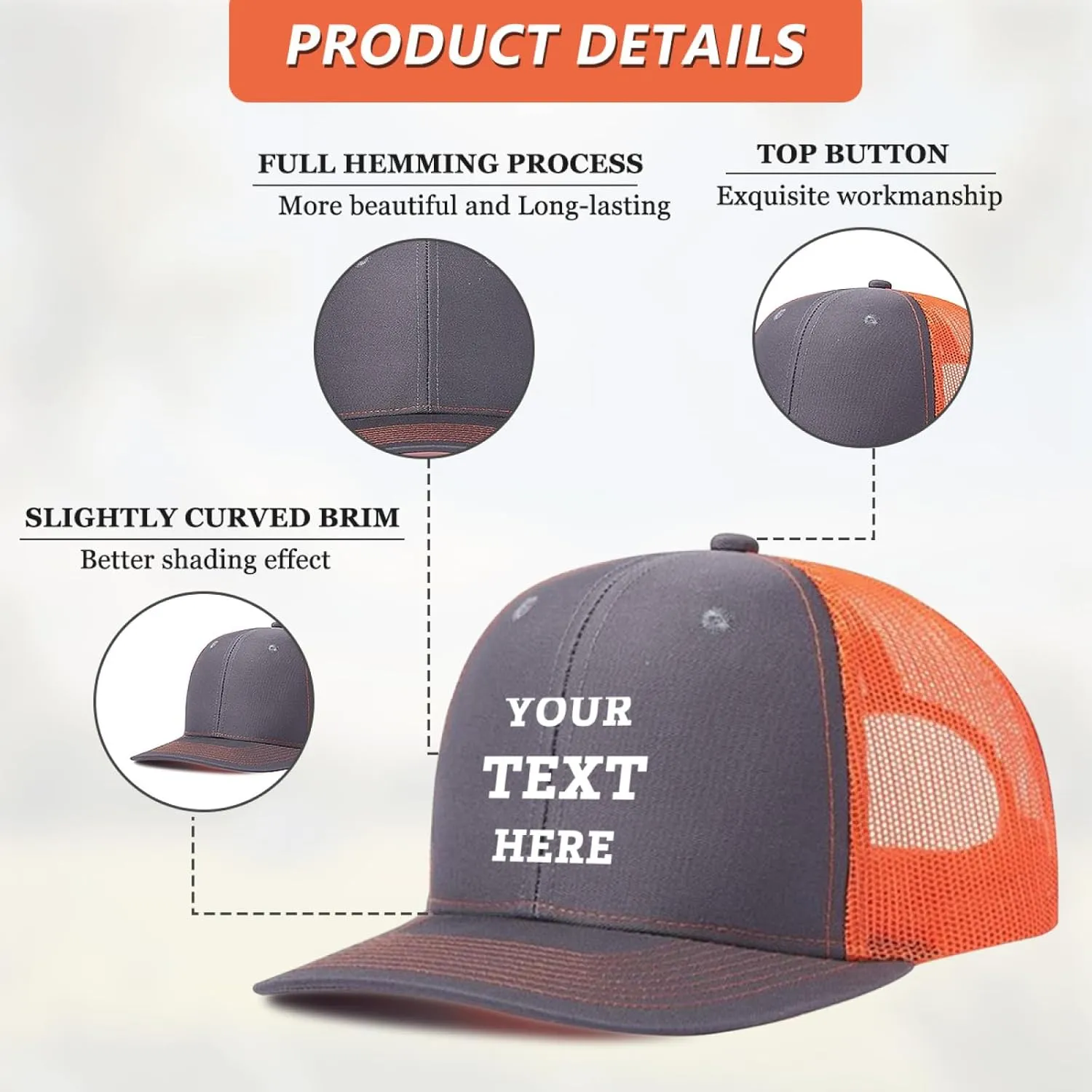 Bulk Custom Hat Customized Your Text Custom Logo Hat Adjustable Baseball Cap Custom Trucker Hat Unisex Personalized Hats