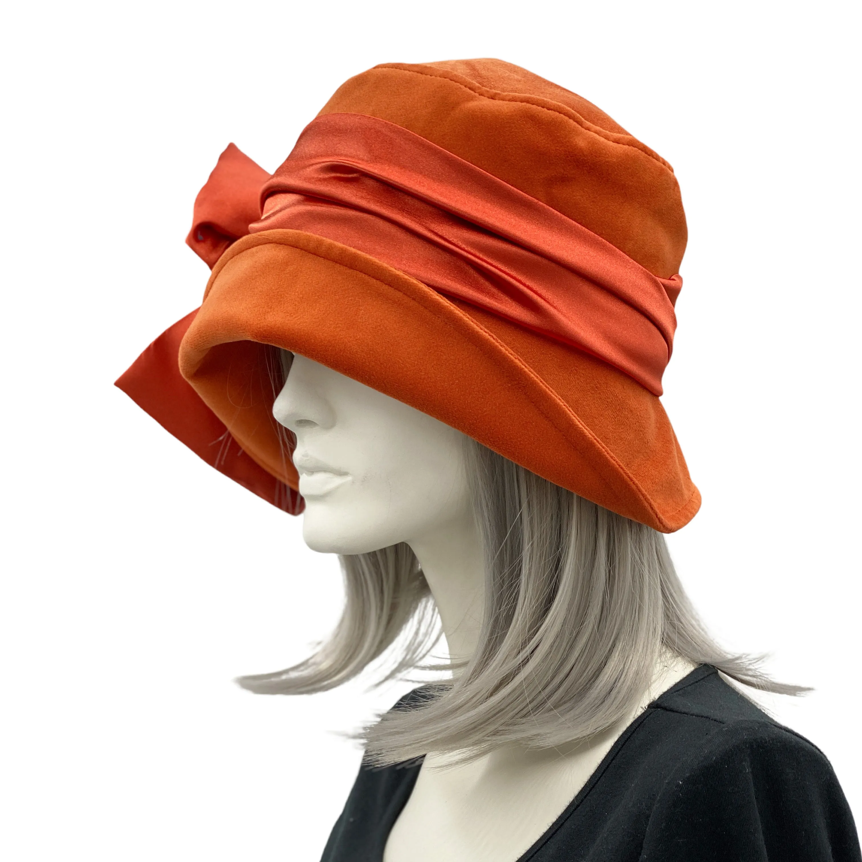 Burnt Orange Velvet and Satin Cloche Hat | The Eleanor