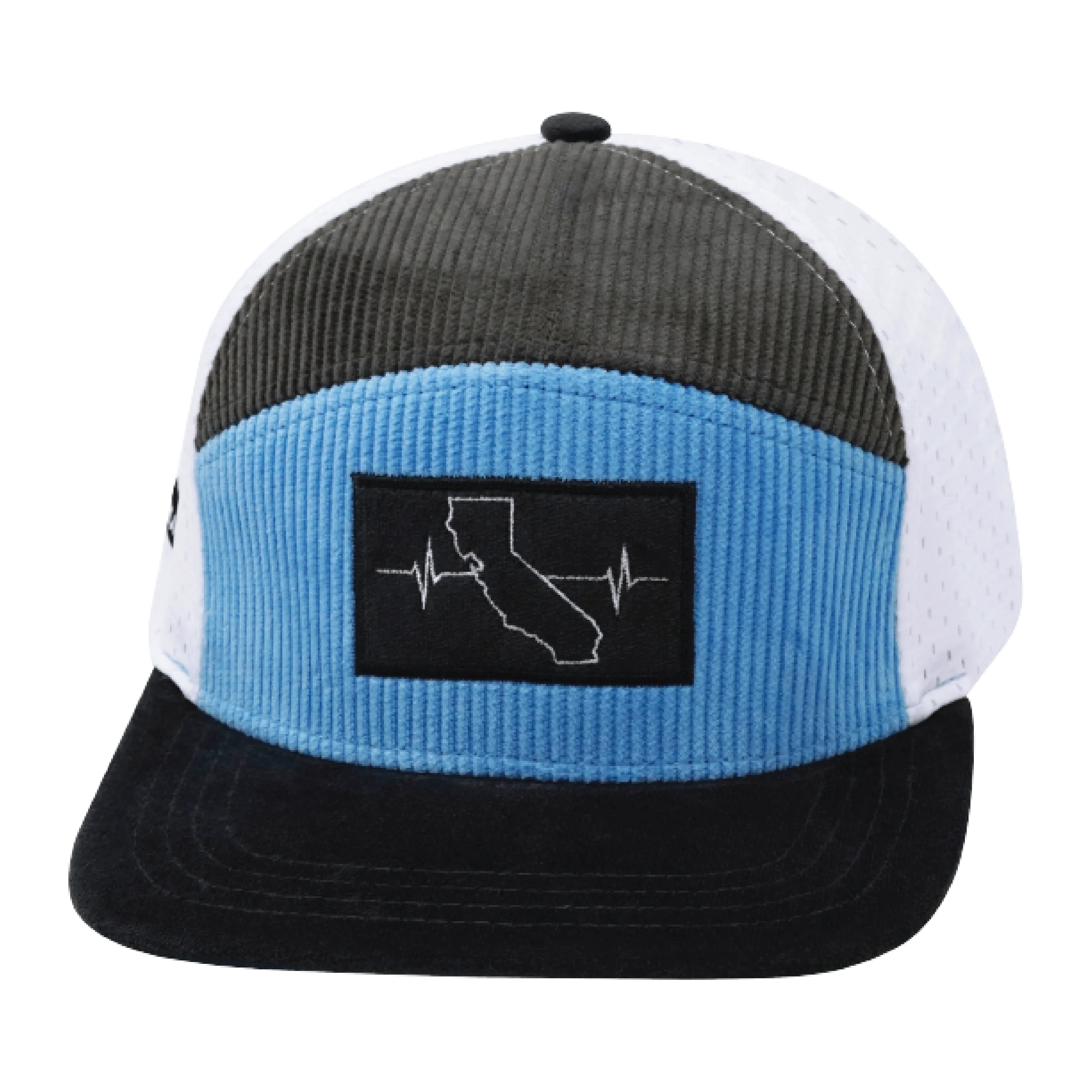 California Hat | Flat Bill | Corduroy - Charcoal - Light Blue - White