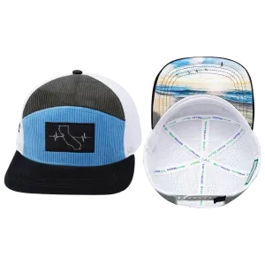 California Hat | Flat Bill | Corduroy - Charcoal - Light Blue - White