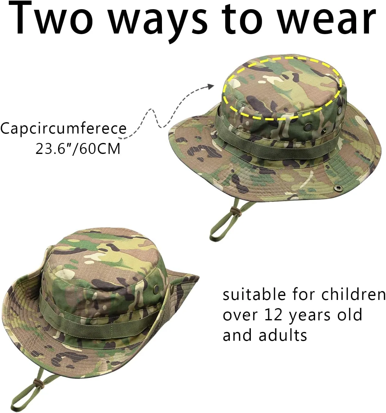 Camo Boonie Hat for Men Women, Military Tactical Wide Brim Bucket Hats, UPF50  Jungle Sun Hats for Fishing Hunting Safari