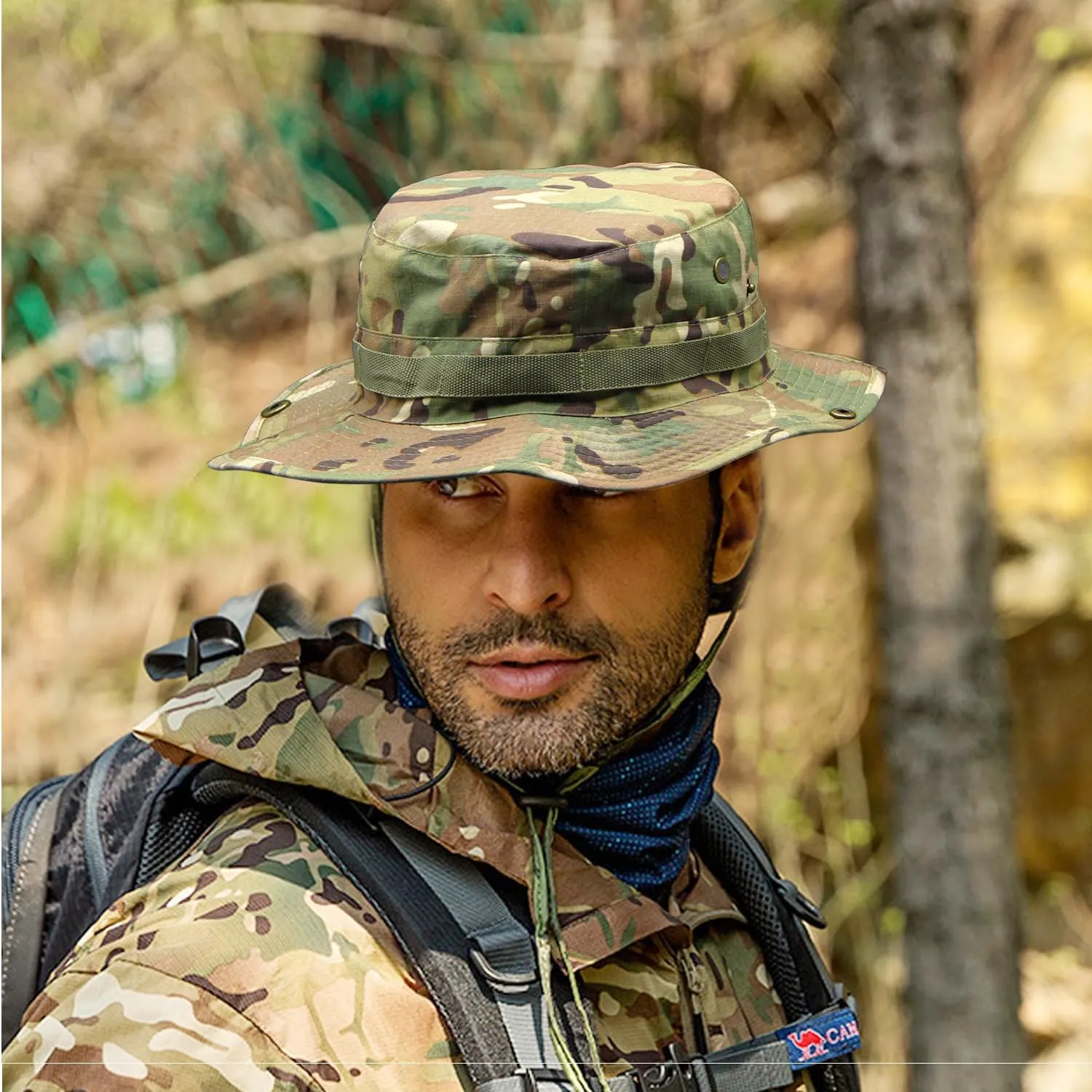 Camo Boonie Hat for Men Women, Military Tactical Wide Brim Bucket Hats, UPF50  Jungle Sun Hats for Fishing Hunting Safari