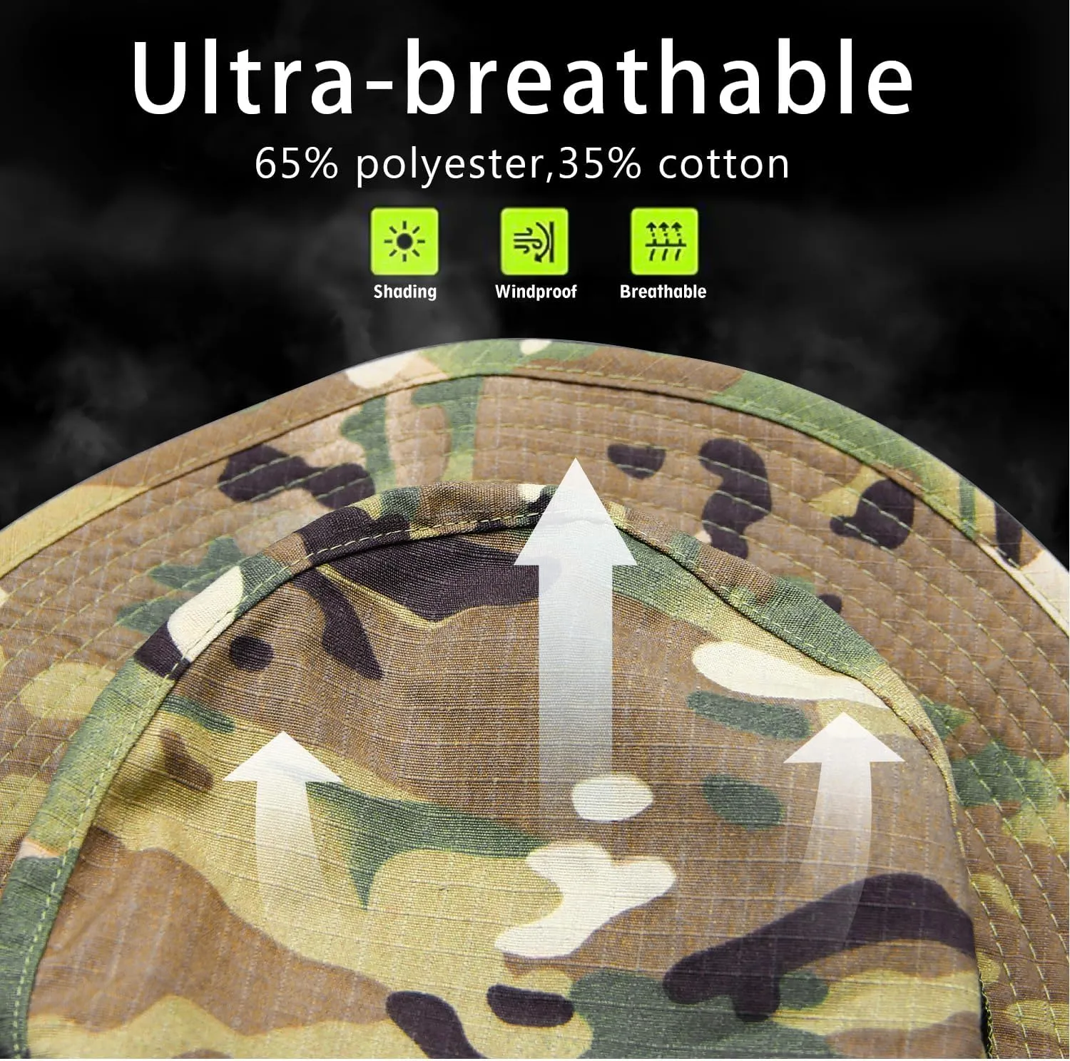 Camo Boonie Hat for Men Women, Military Tactical Wide Brim Bucket Hats, UPF50  Jungle Sun Hats for Fishing Hunting Safari