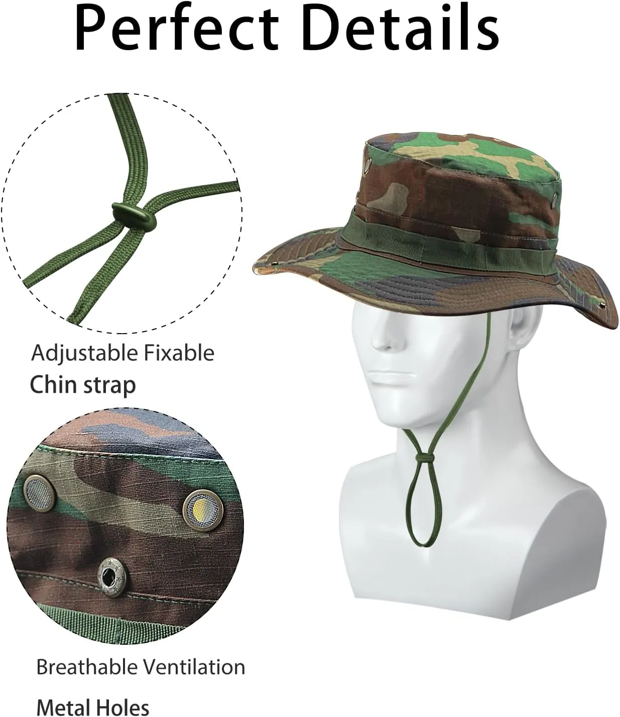 Camo Boonie Hat for Men Women, Military Tactical Wide Brim Bucket Hats, UPF50  Jungle Sun Hats for Fishing Hunting Safari