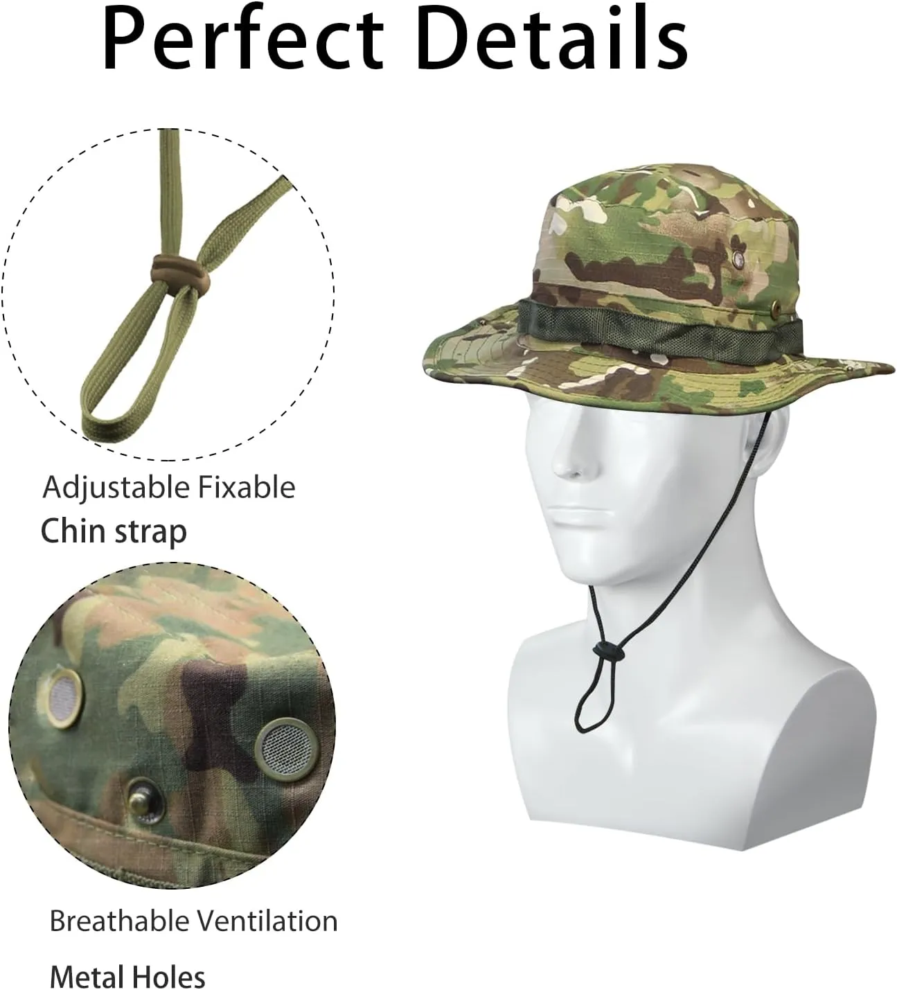 Camo Boonie Hat for Men Women, Military Tactical Wide Brim Bucket Hats, UPF50  Jungle Sun Hats for Fishing Hunting Safari