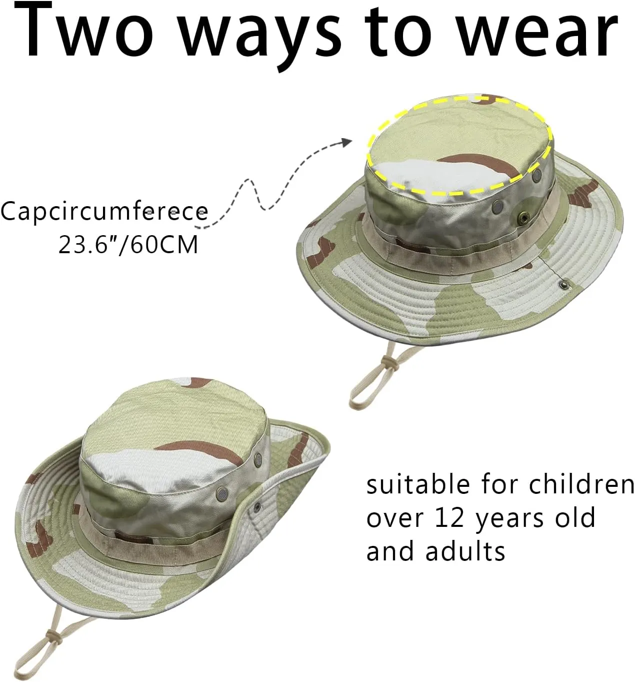 Camo Boonie Hat for Men Women, Military Tactical Wide Brim Bucket Hats, UPF50  Jungle Sun Hats for Fishing Hunting Safari