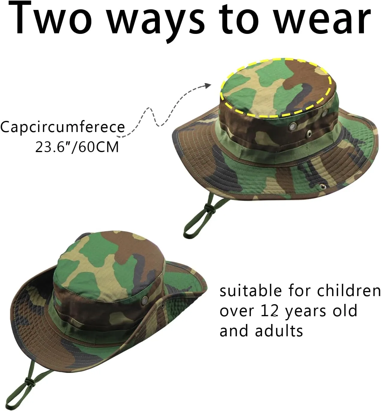Camo Boonie Hat for Men Women, Military Tactical Wide Brim Bucket Hats, UPF50  Jungle Sun Hats for Fishing Hunting Safari