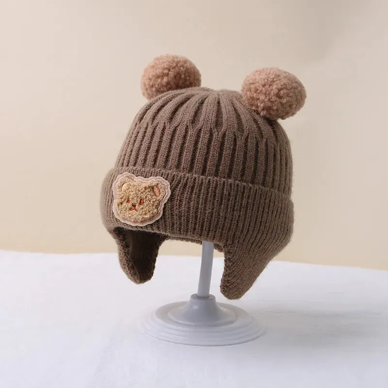 Cartoon Bear Ear Protection Knitted Hat for Toddler Boys Girls