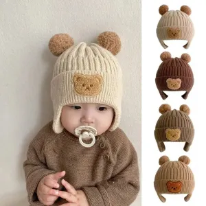 Cartoon Bear Ear Protection Knitted Hat for Toddler Boys Girls