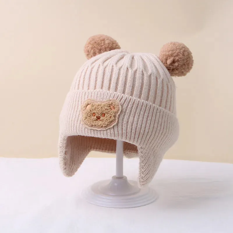 Cartoon Bear Ear Protection Knitted Hat for Toddler Boys Girls