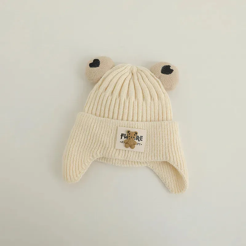 Cartoon Bear Ear Protection Knitted Hat for Toddler Boys Girls