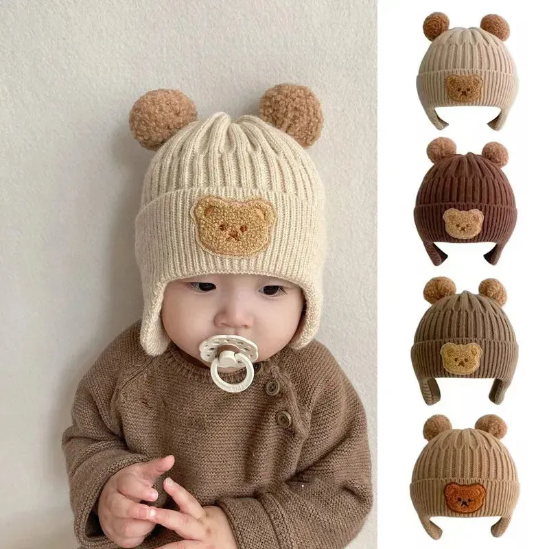 Cartoon Bear Ear Protection Knitted Hat for Toddler Boys Girls