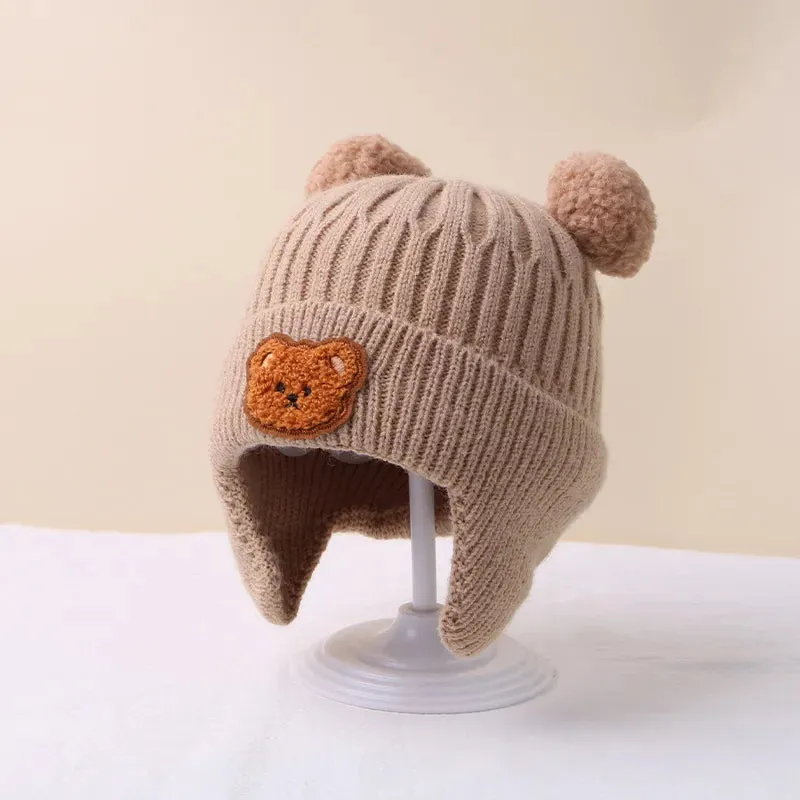 Cartoon Bear Ear Protection Knitted Hat for Toddler Boys Girls