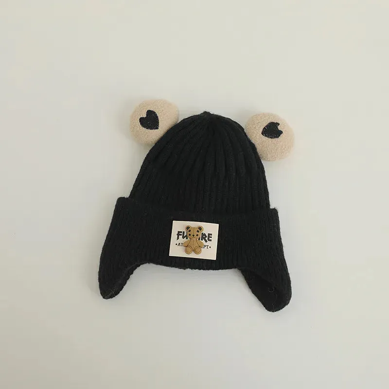 Cartoon Bear Ear Protection Knitted Hat for Toddler Boys Girls