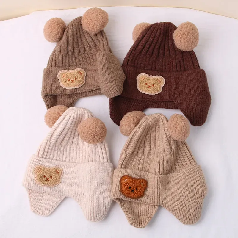 Cartoon Bear Ear Protection Knitted Hat for Toddler Boys Girls