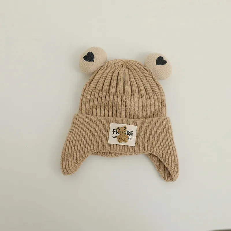 Cartoon Bear Ear Protection Knitted Hat for Toddler Boys Girls