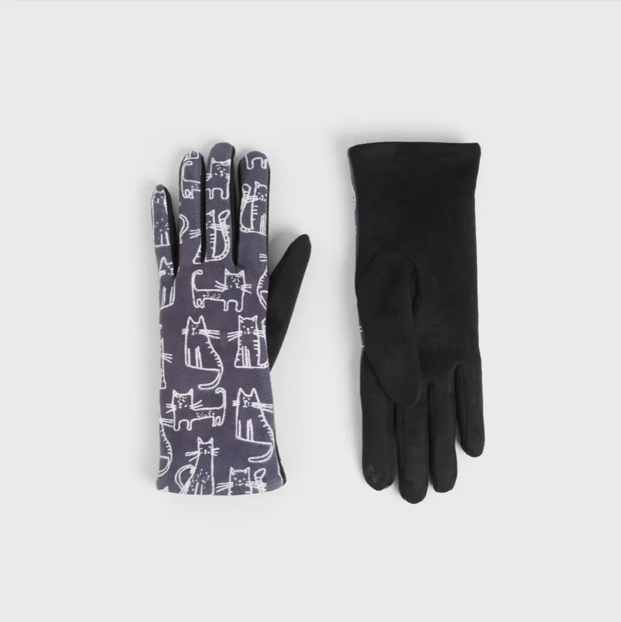 Cat Doodle Touchscreen Gloves - Beige