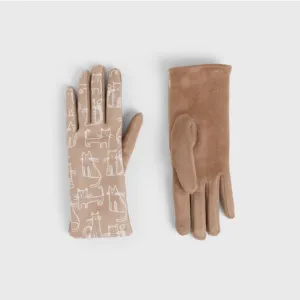 Cat Doodle Touchscreen Gloves - Beige