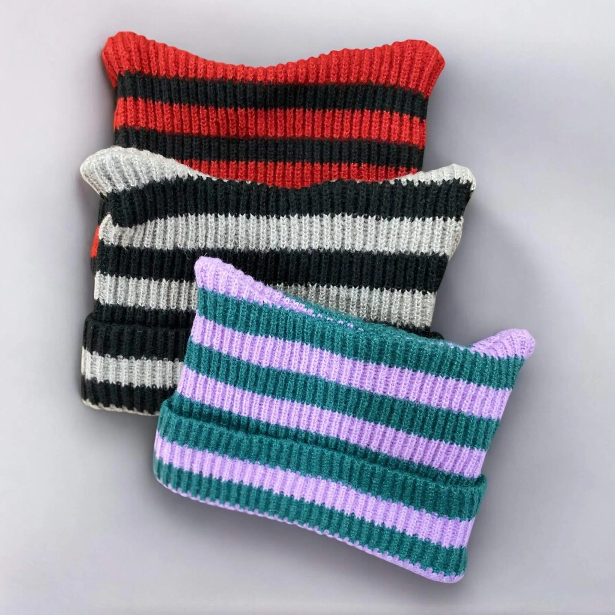 Cat Ear Striped Knitted Beanies