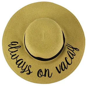 C.C Always on Vacay Wide Brim 4\ Summer Derby Beach Pool Floppy Dress Sun Hat