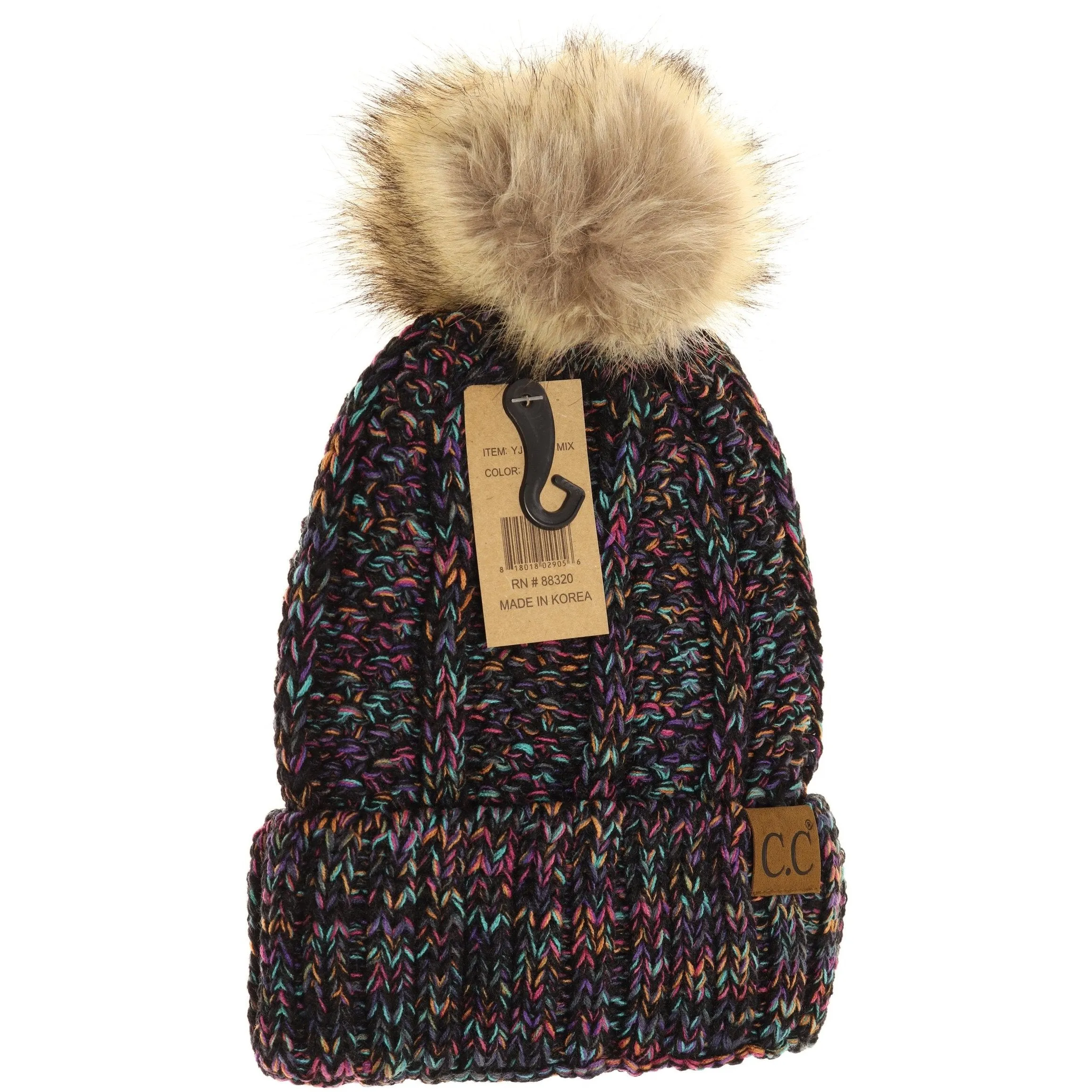 CC Beanie Fur Pom Hats - Multicolored