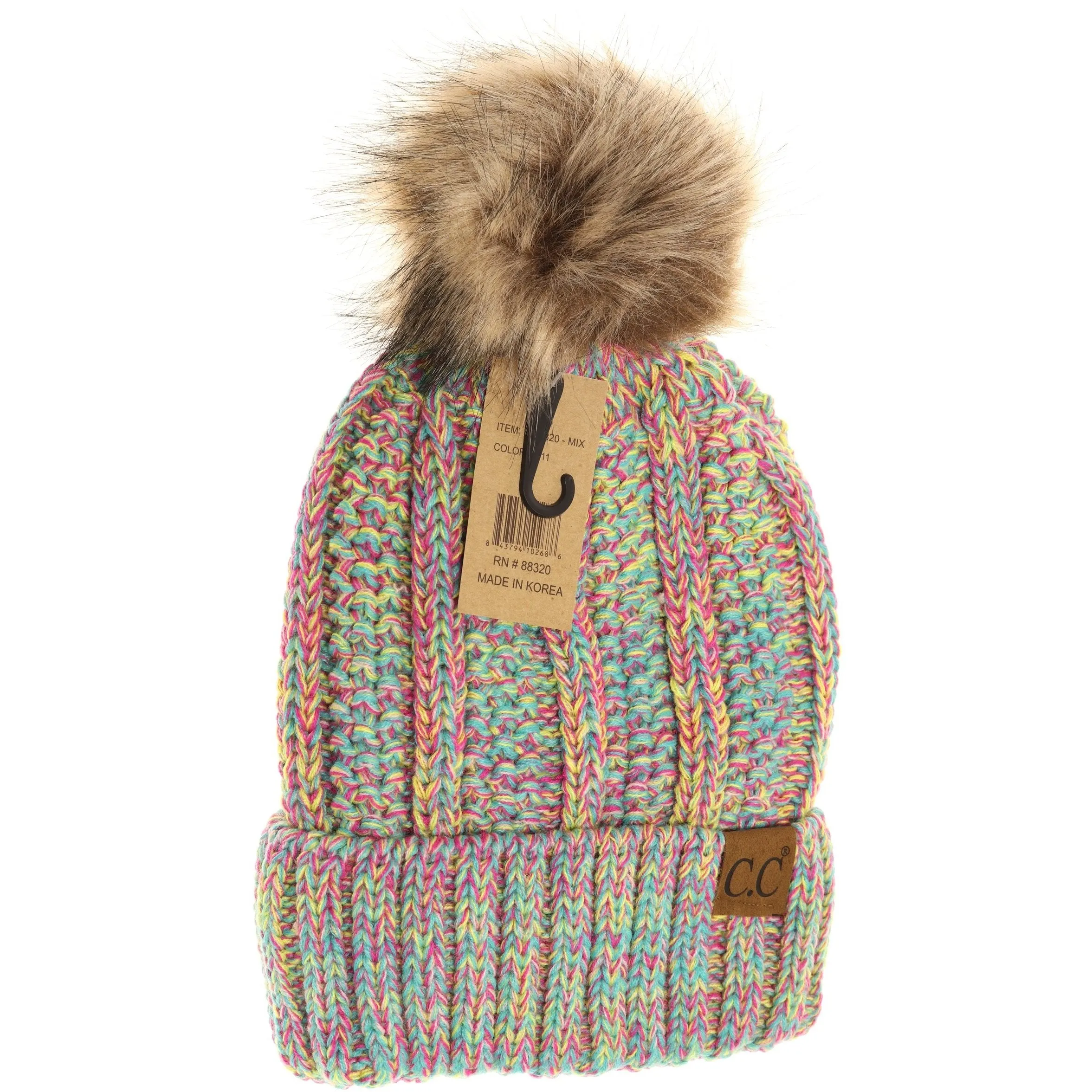 CC Beanie Fur Pom Hats - Multicolored