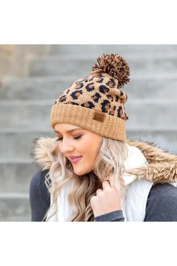 CC Leopard Pom Beanie