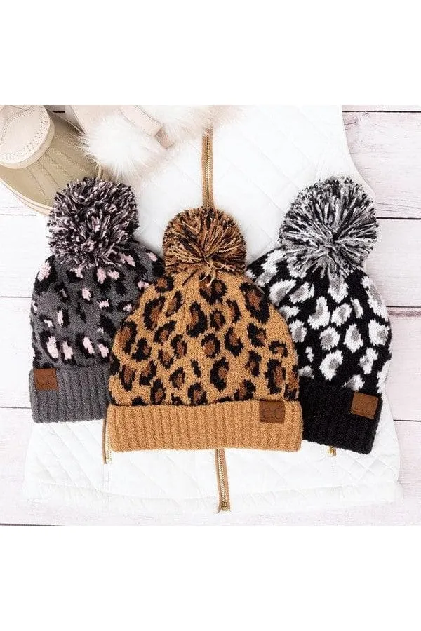 CC Leopard Pom Beanie