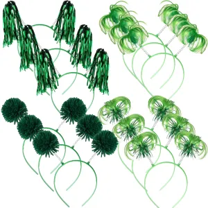 Censen 12 Pcs Pom Pom Headbands Party Headbands Tinsel Wrapped Ponytails Headbopper Headwear for Christmas Birthday Festival(Green)