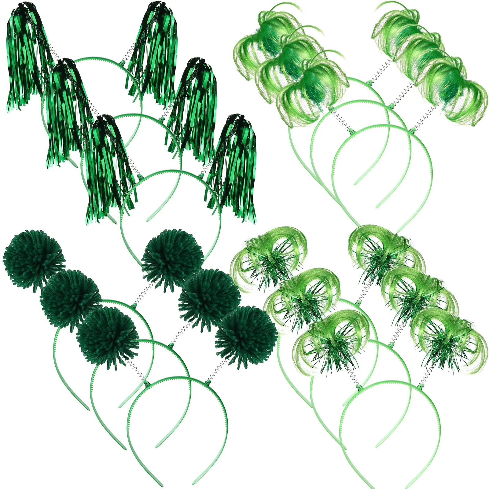 Censen 12 Pcs Pom Pom Headbands Party Headbands Tinsel Wrapped Ponytails Headbopper Headwear for Christmas Birthday Festival(Green)